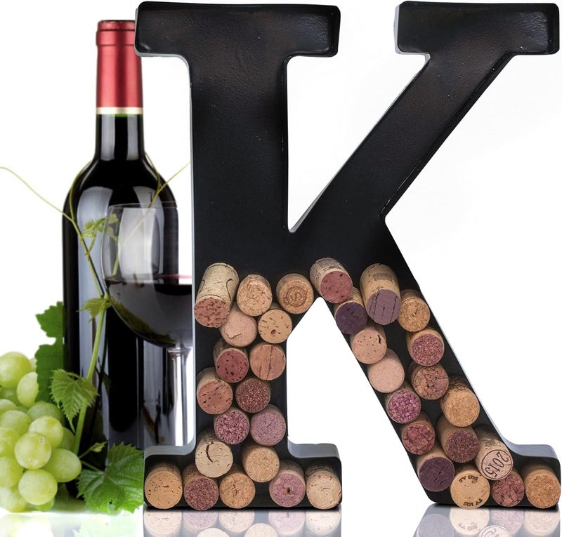 Made Easy Kit Metal Letter Wine Cork Keepsake Saver & Holder Monogram w/Free Wall Mount Kit A-Z (K, Large) - Image 1